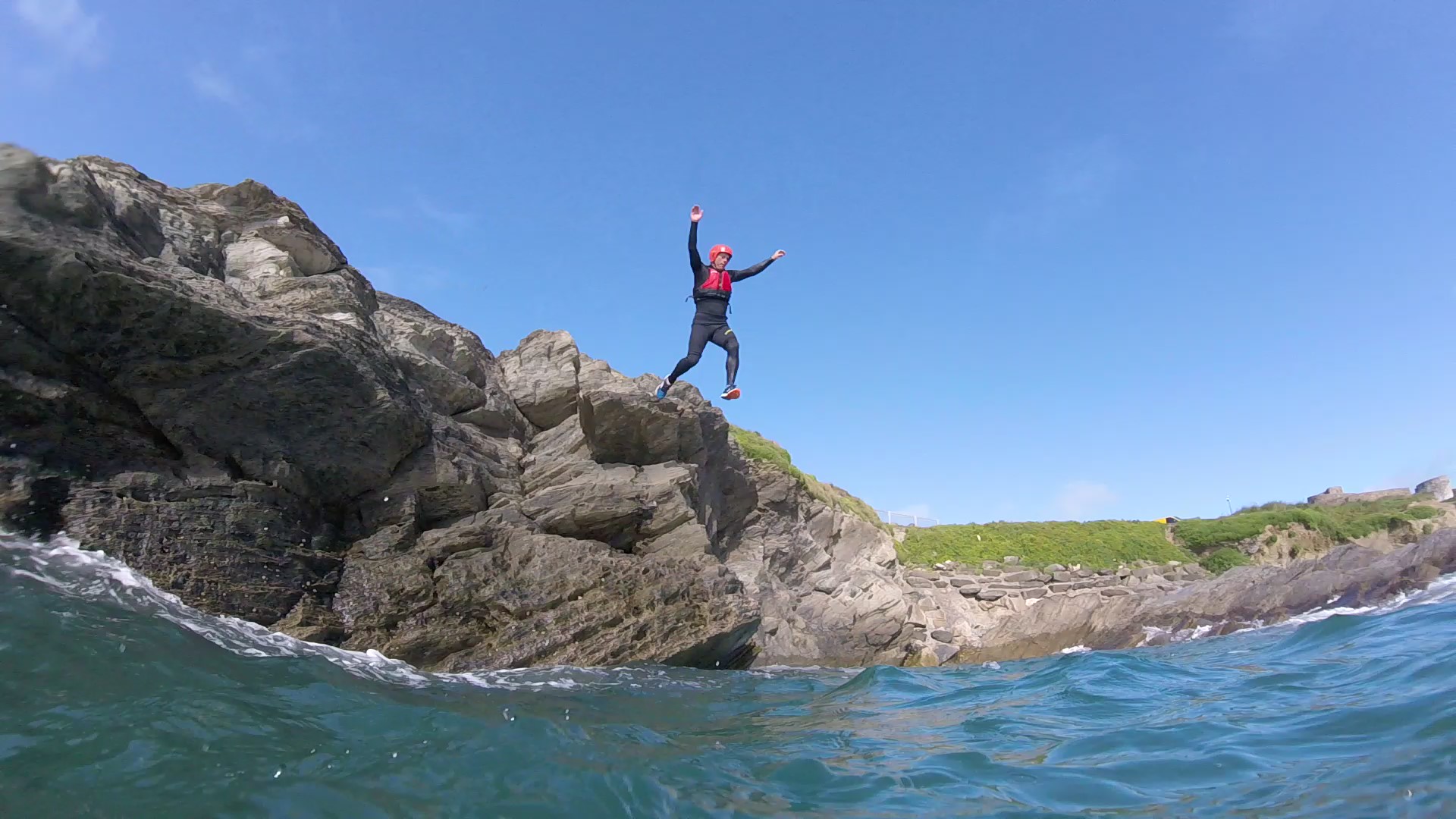 people coasteering